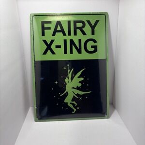 Metal‎ Fairy Crossing Sign Green Tin Wall Decor